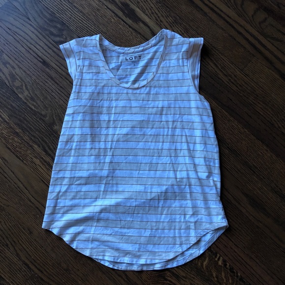 LOFT White/Tan/Sparkle Cap Sleeve T Sz Small - Picture 2 of 3